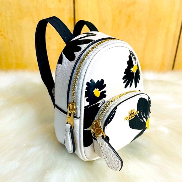 NWT Coach Brown Mini Court Backpack Bag Charm withh Floral Print - Picture 4 of 7
